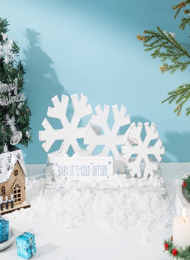 KORMMCO 4 PCS Winter Snowflake Wooden Signs, Winter Farmhouse Decor,White Christmas Decoration Retro Wood Snowflake,for Tiered Tray Decor Centerpiece Table - Image 2